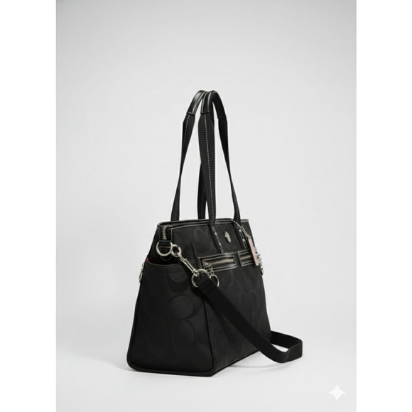 Women's Coach Black Signature Canvas Tote Bag One Size - Picture 11 of 16